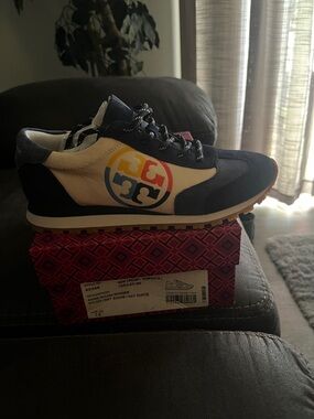Tory Burch Navy and Cream Logo Running Sneakers